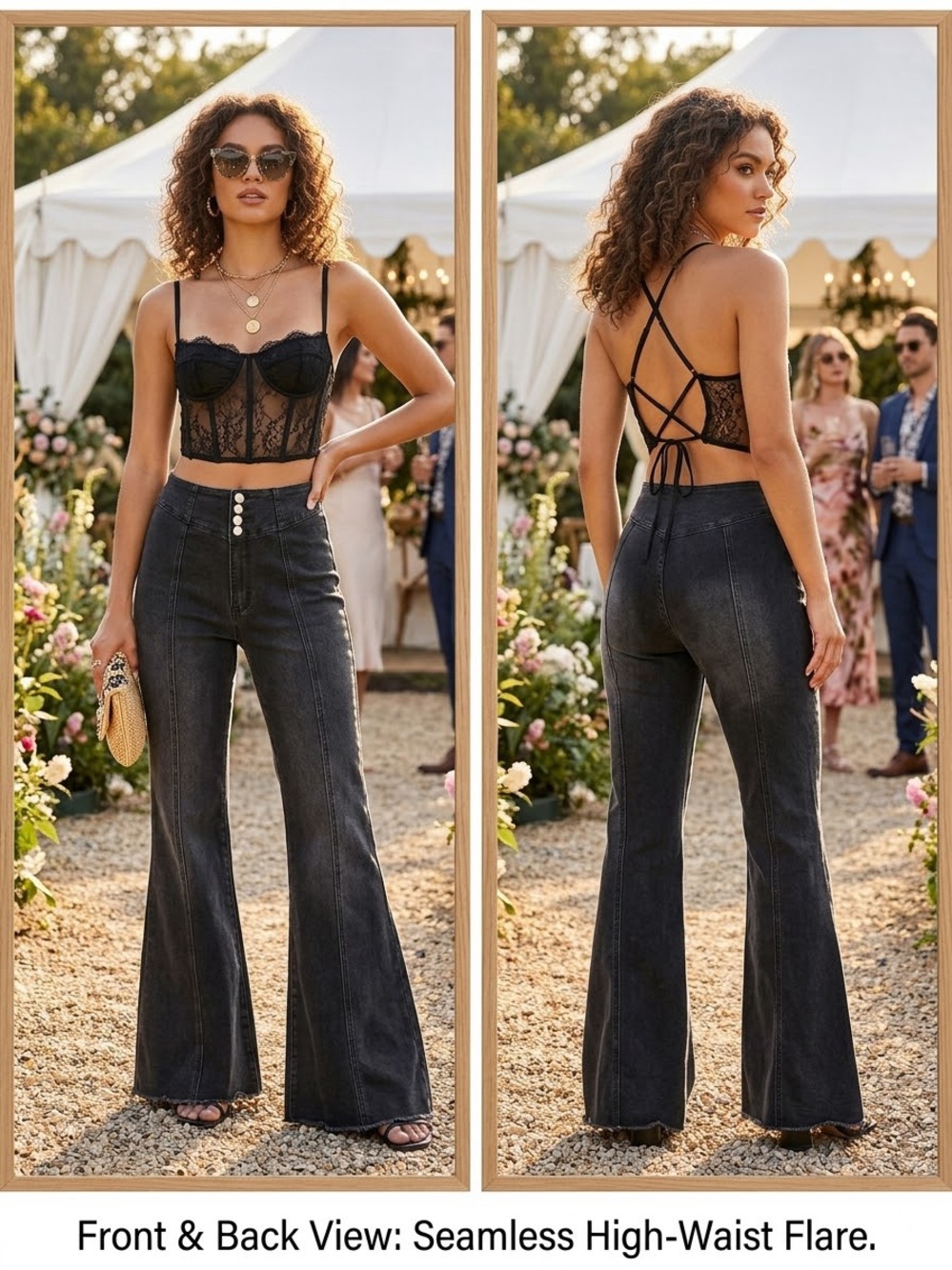 Cider Charcoal Black High-Waist Y2K Flare Jeans SZ L